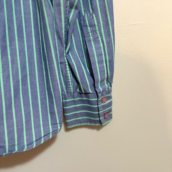 Vintage Pepe Jeans Purple Cotton Button Up Dress Shirt Green Stripes - Picture 14 of 15